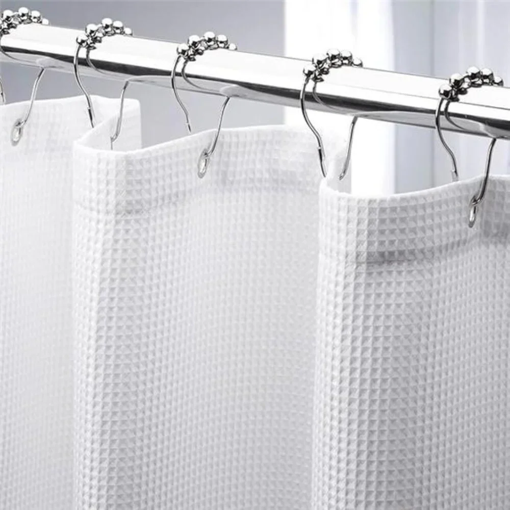 White Shower Curtain Fabric, Waffle Shower Curtains for Bathroom, Cloth Curtain